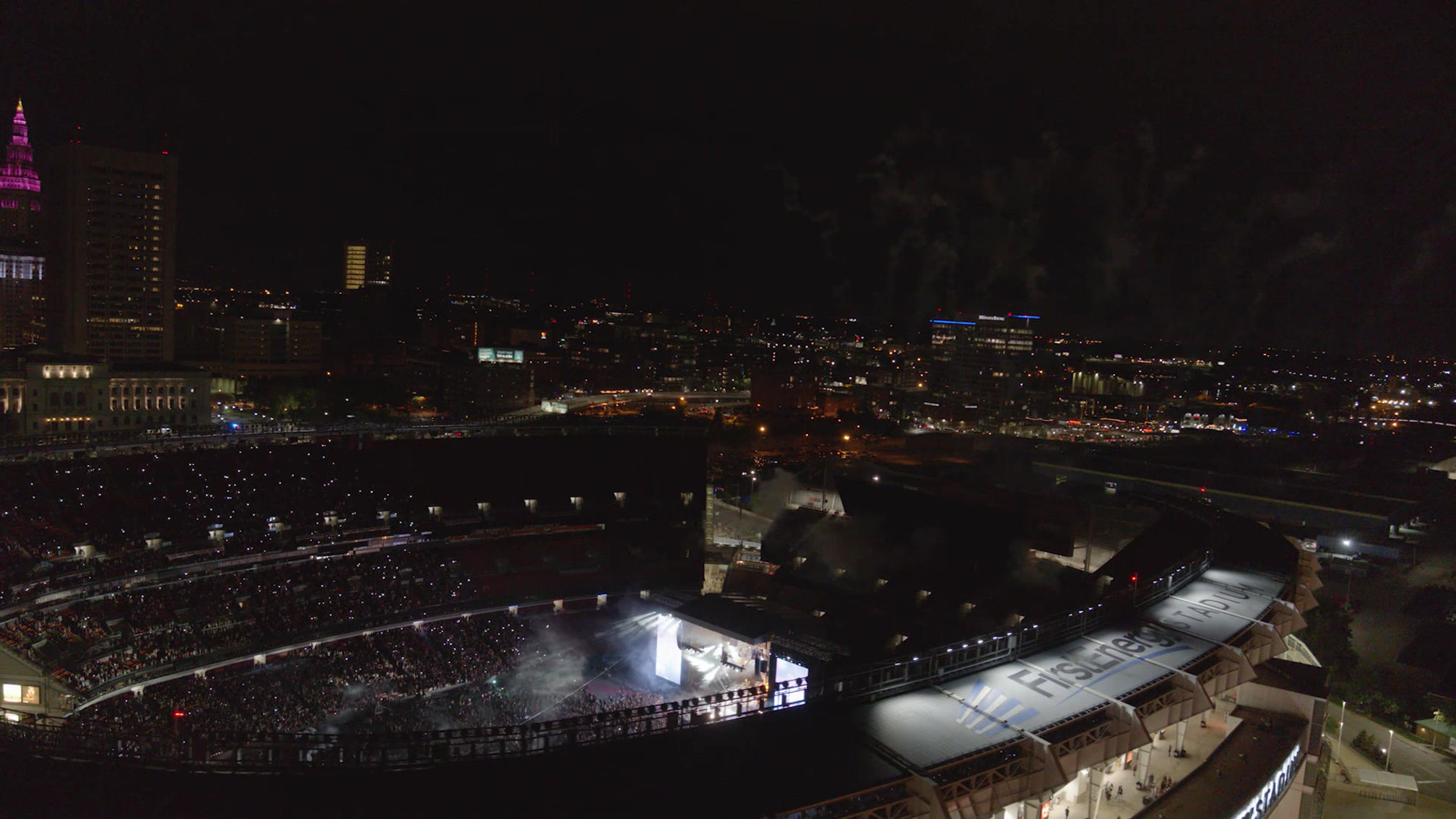 Cleveland First Energy Stadium Fireworks Stock Footage